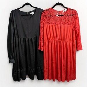 Chicsoul Dress Lot Of 2 | Black Long Sleeve Empire Waist & Coral Lace Detail 3X